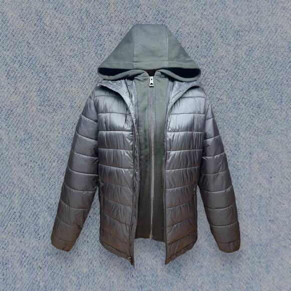 Guess Men's Charcoal Gray Hooded Puffer Jacket Size: Small